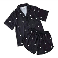 Bella Sleep + Spa - Women's Hearts 2 Piece Satin Short Pajama Set