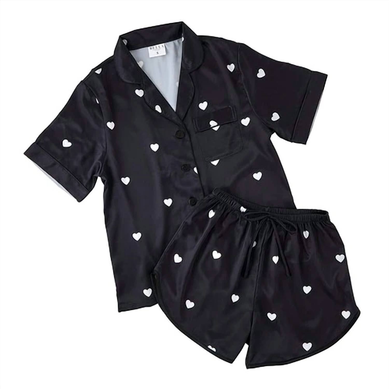 Bella Sleep + Spa - Women's Hearts 2 Piece Satin Short Pajama Set