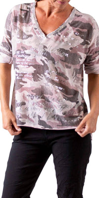 Gigi Moda - Alana Camo Sweater with Writing