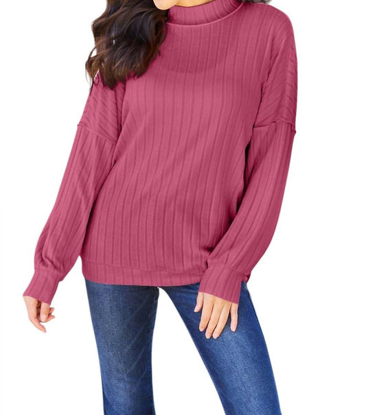 Basic Bae - Sleek Ribbed Mock Neck Knit Top