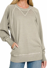 Zenana - Pigment Dyed French Terry Pullover Sweater