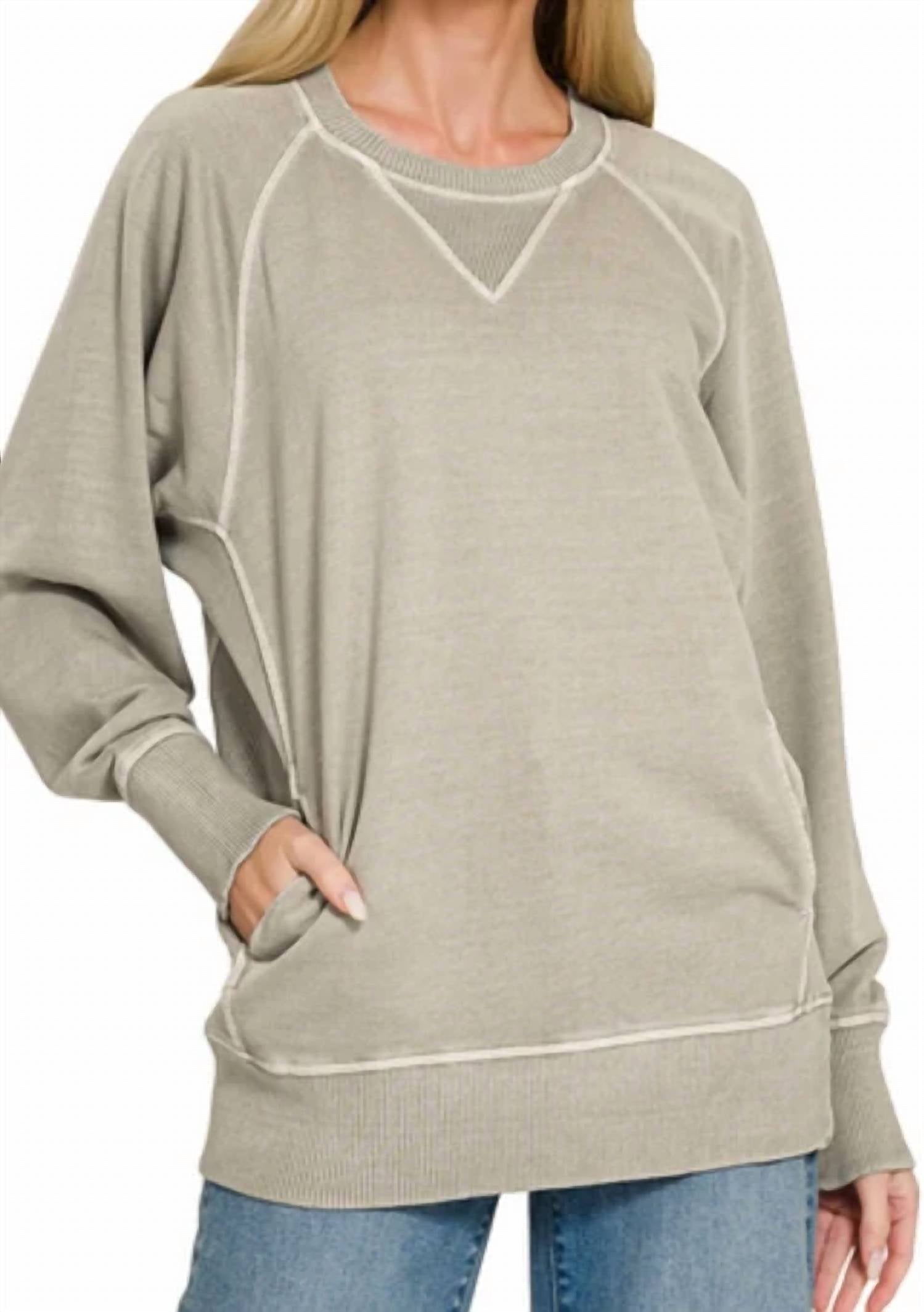 Zenana - Pigment Dyed French Terry Pullover Sweater