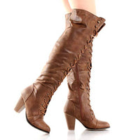 Forever - Women's Camila-48 Chunky Heel Lace Up Over The Knee High Riding Boots