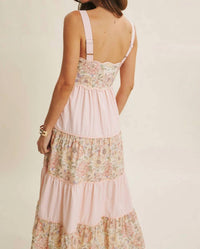 In February - Dreamy Ideal Florals And Stripes Tiered Midi Dress
