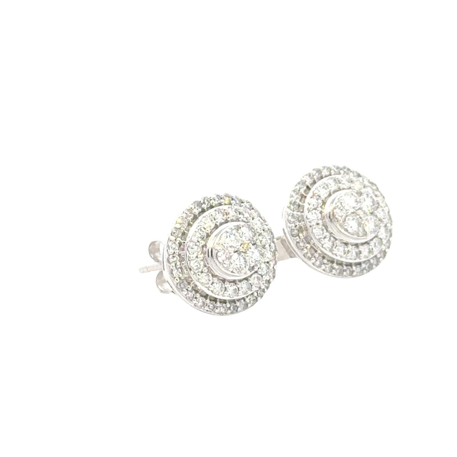 Aamiaa - 0.65 Carat Natural Diamond Double Halo Cluster Stud Earrings