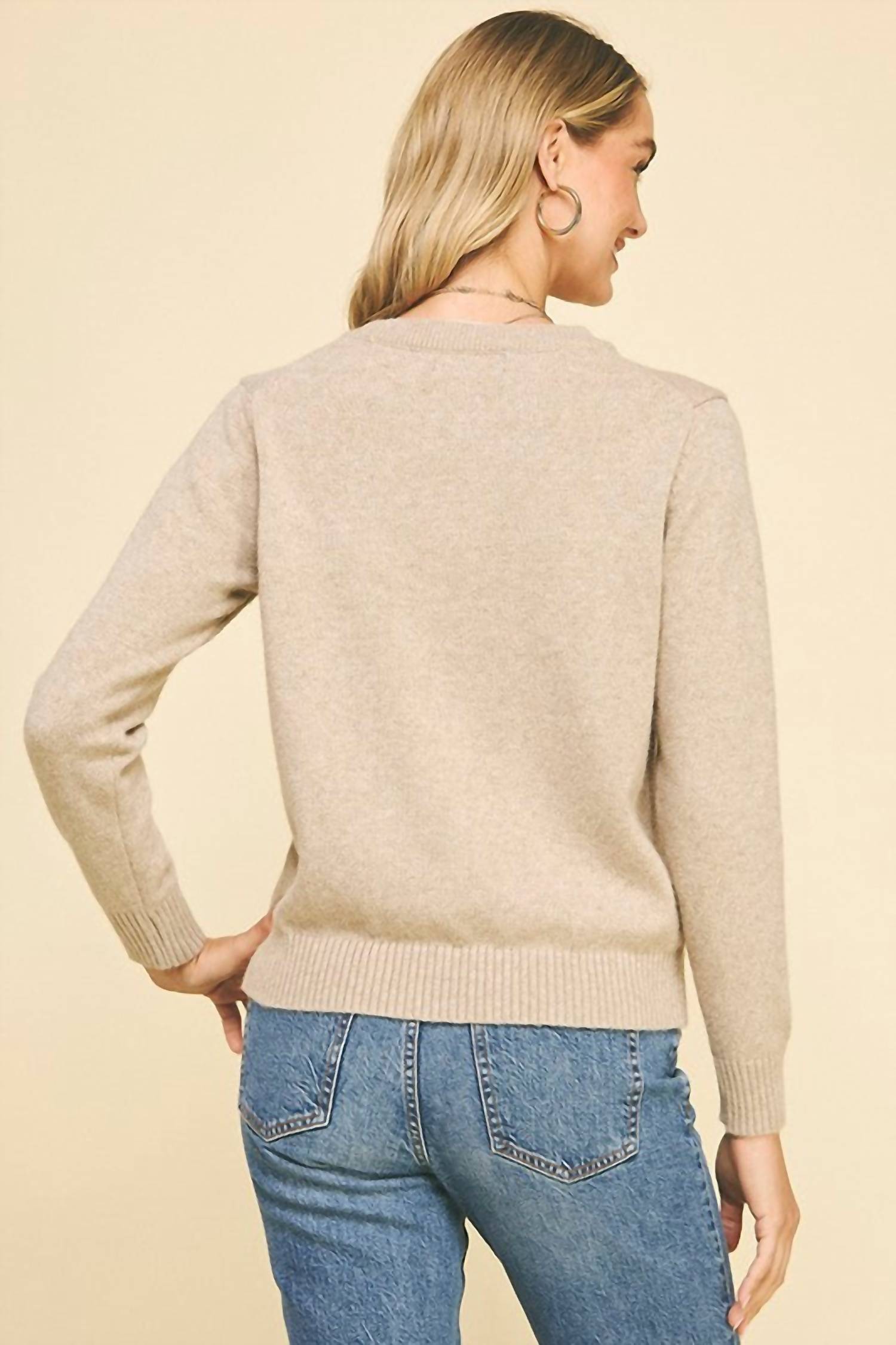 PINCH Perfect Combo Button Sweater in taupe - women's sweater - detail view