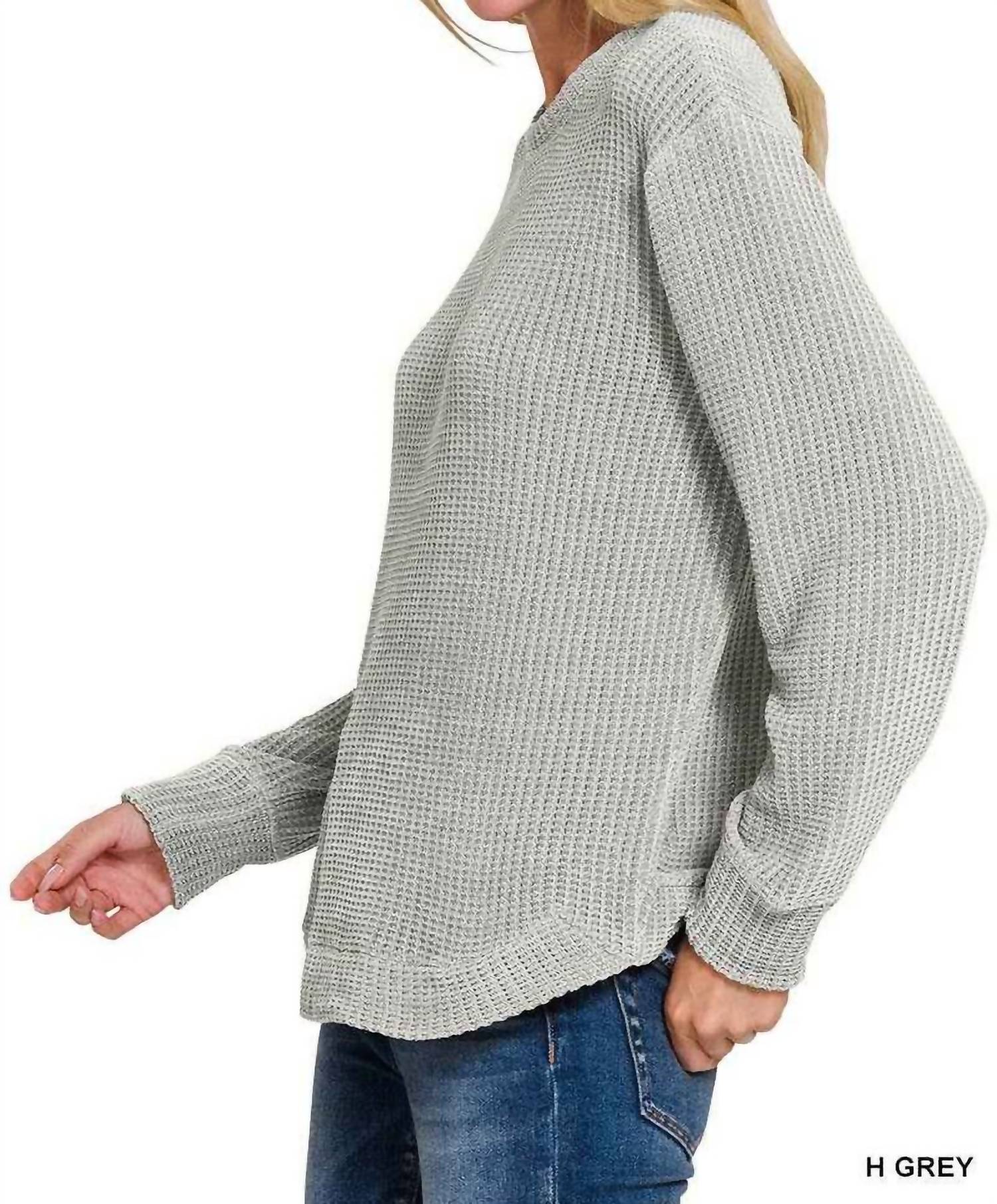 42Pops - Chenille Waffle Round Neck Sweater
