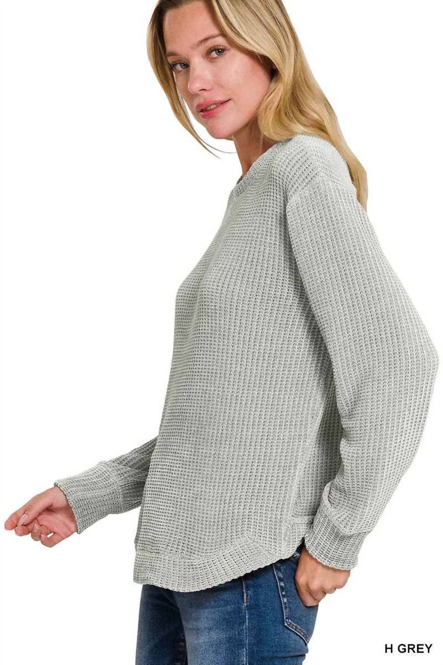 42Pops - Chenille Waffle Round Neck Sweater