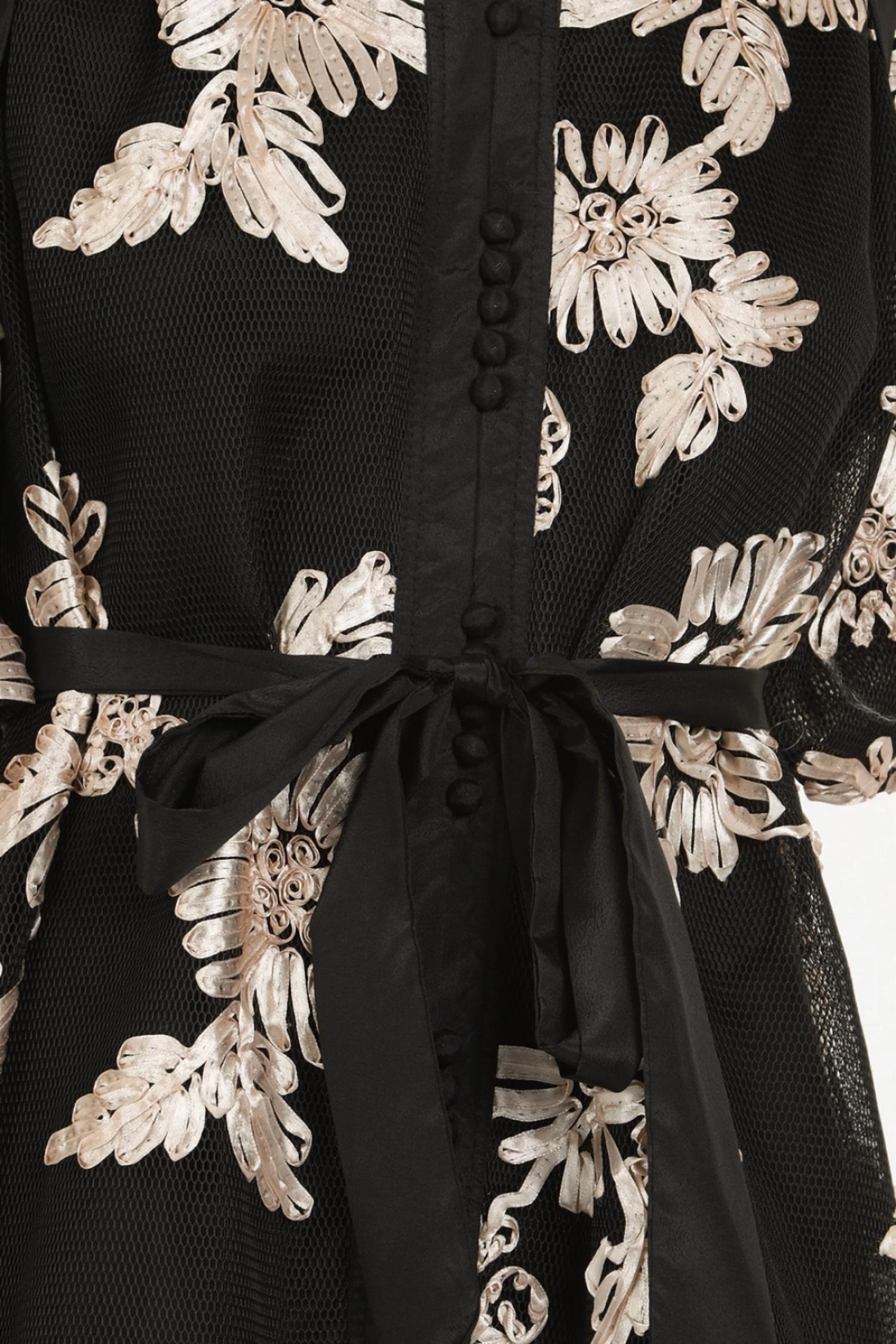 Beulahstyle - Jessica Floral Embroidered On Mesh Balloon Mini Dress