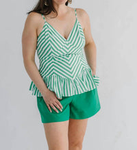 Skies Are Blue - Striped Sleeveless Peplum Top With Chevron Bodice