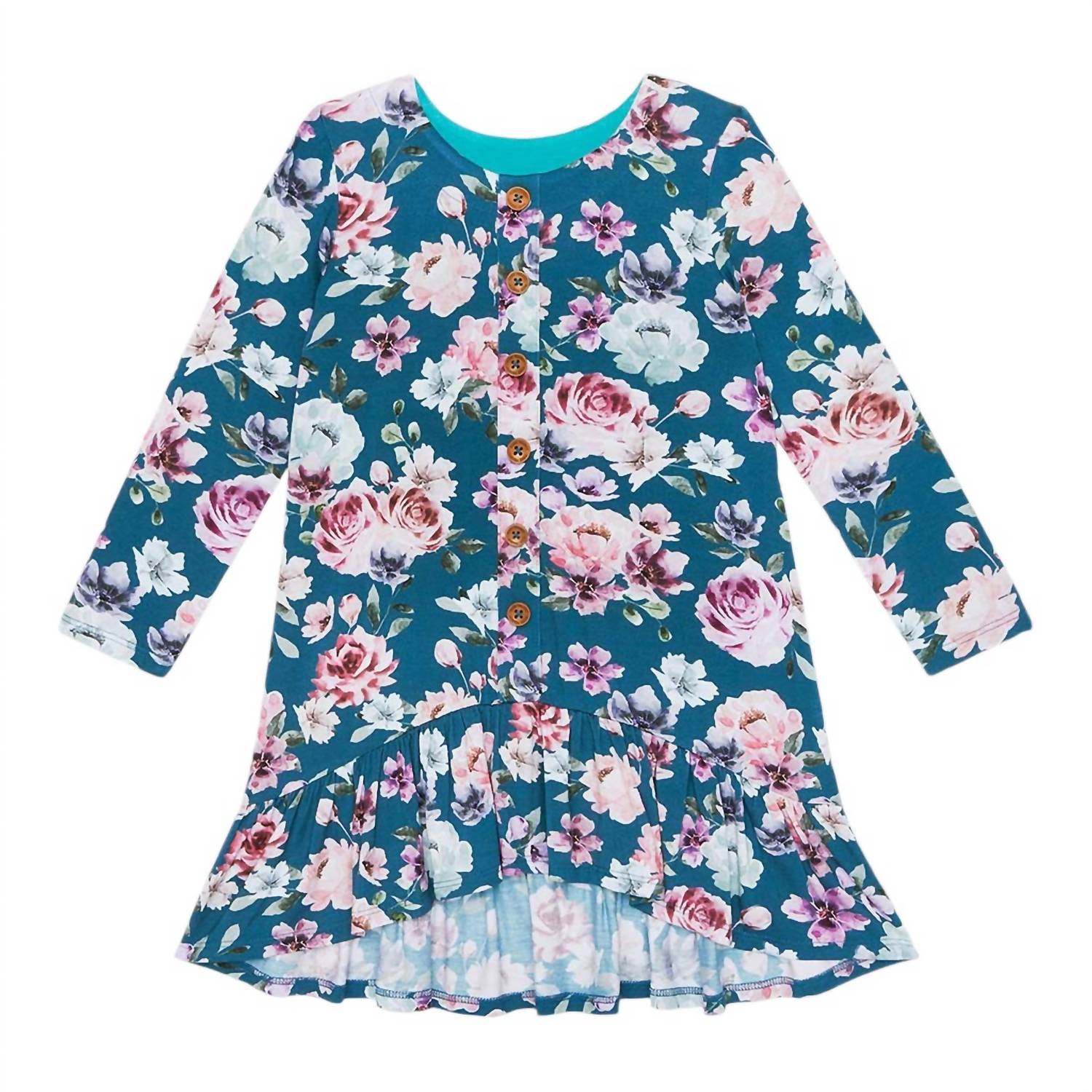 Posh Peanut - Girl's Long Sleeve Henley Hi Low Dress