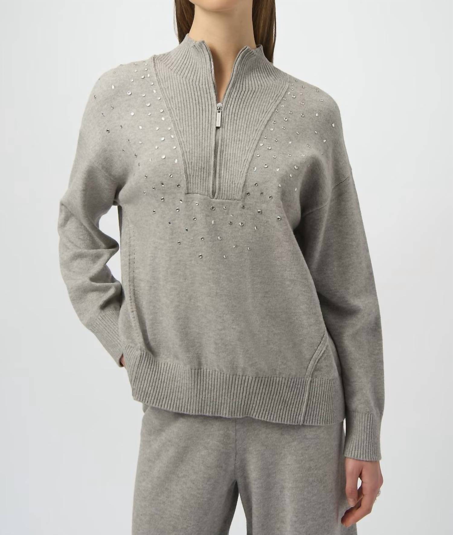 Joseph Ribkoff - Rhinestone Mock Neck Pullover Sweater