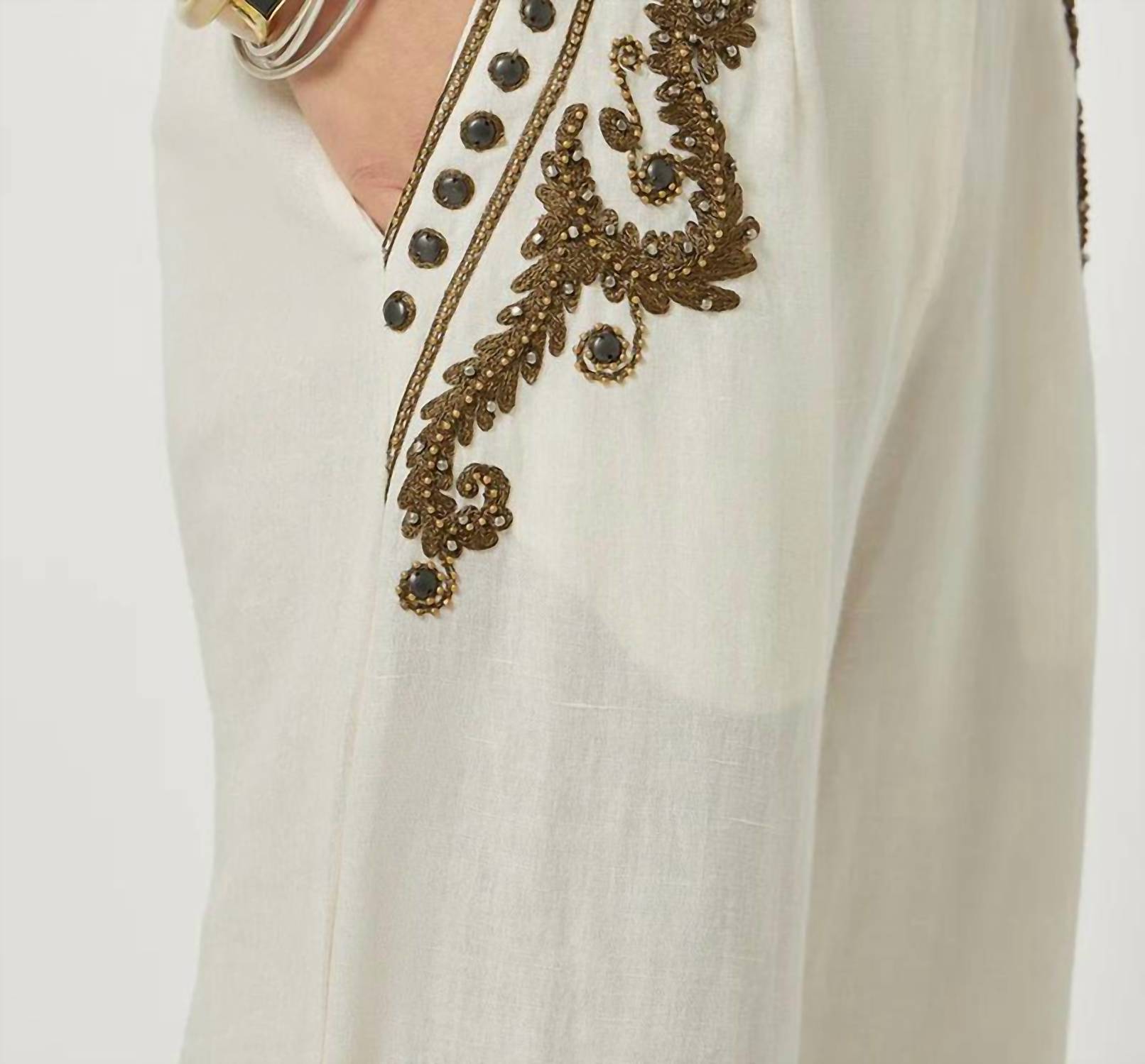 SCARLETT POPPIES Taylen Embroidery Straight Trouser in vanilla olive green - women's pants - alternate view