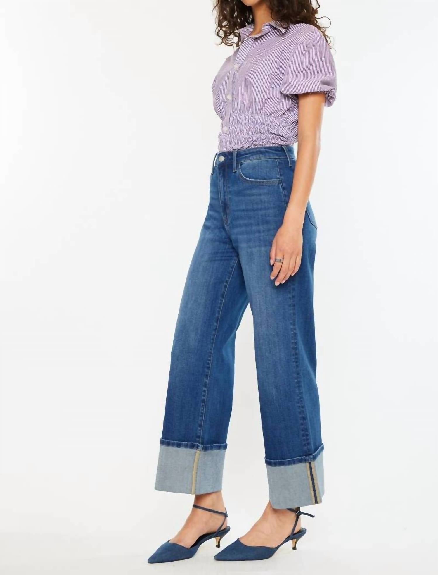 Kancan - HIGH RISE CROP WIDE LEG JEANS