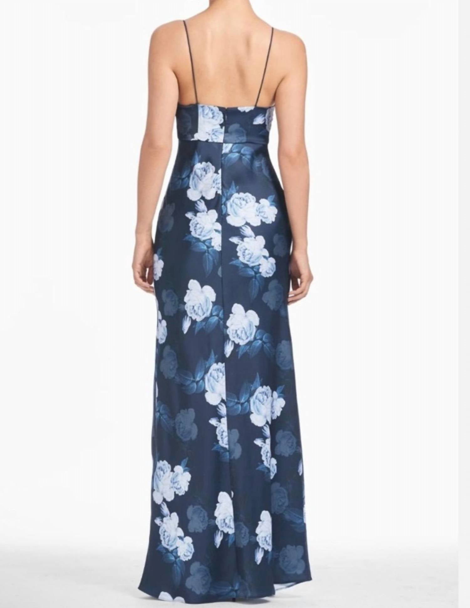 SACHIN & BABI Alta Midnight Glacial Rose Gown in night sky blue oculata - women's dress - detail view