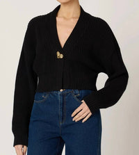 Cleobella Ribbed Cotton Cardigan With Heart Clasp in black - women's cardigan