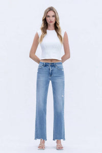 Vervet By Flying Monkey - High Rise Distressed Hem Slim Wide Jeans - Plus