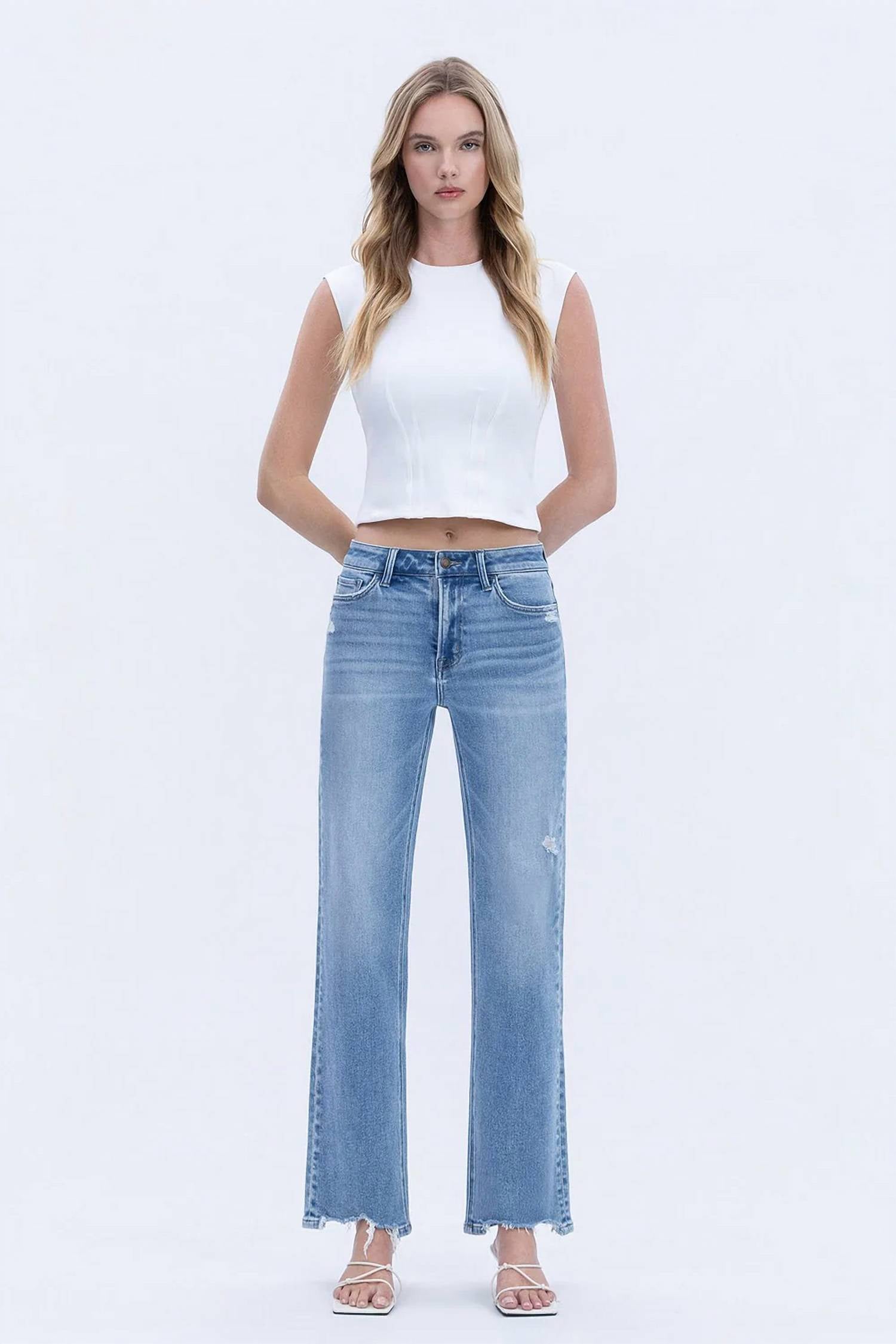 Vervet By Flying Monkey - High Rise Distressed Hem Slim Wide Jeans - Plus