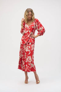 Joseph Ribkoff - Floral Satin Peasant Blouse