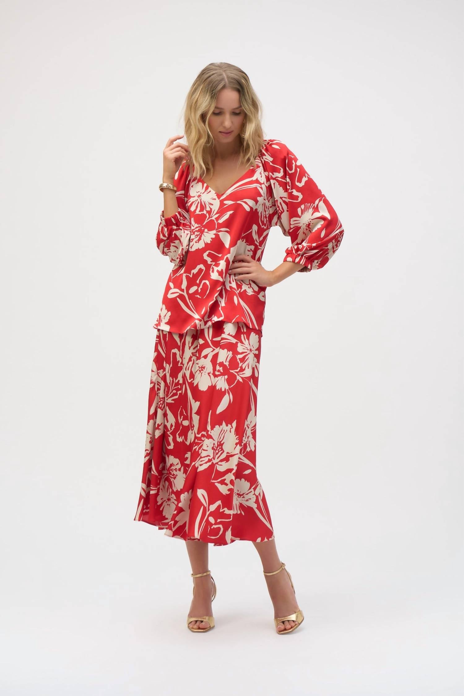 Joseph Ribkoff - Floral Satin Peasant Blouse