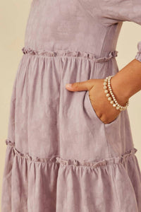 Hayden Girls - Girl's Floral Textured Button Back Ruffle Tiered Dress