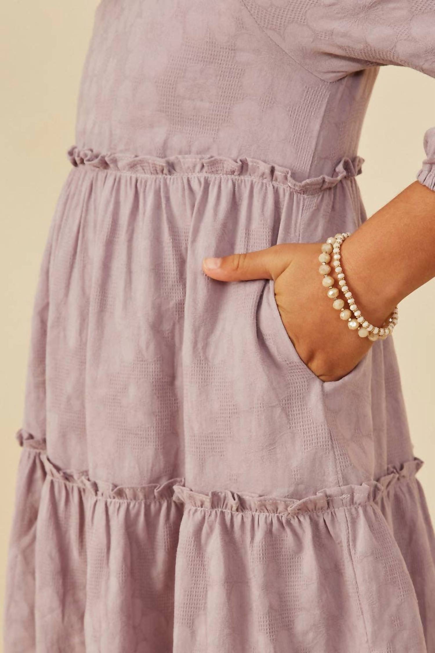 Hayden Girls - Girl's Floral Textured Button Back Ruffle Tiered Dress