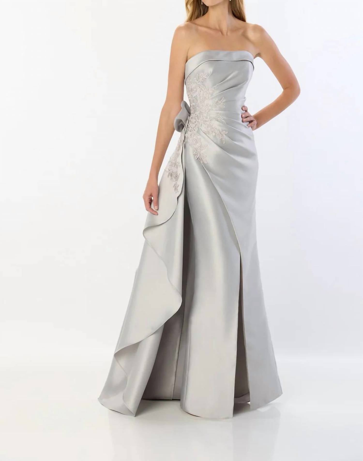 Montage by Mon Cheri Strapless Long Dress in silver - women's dress