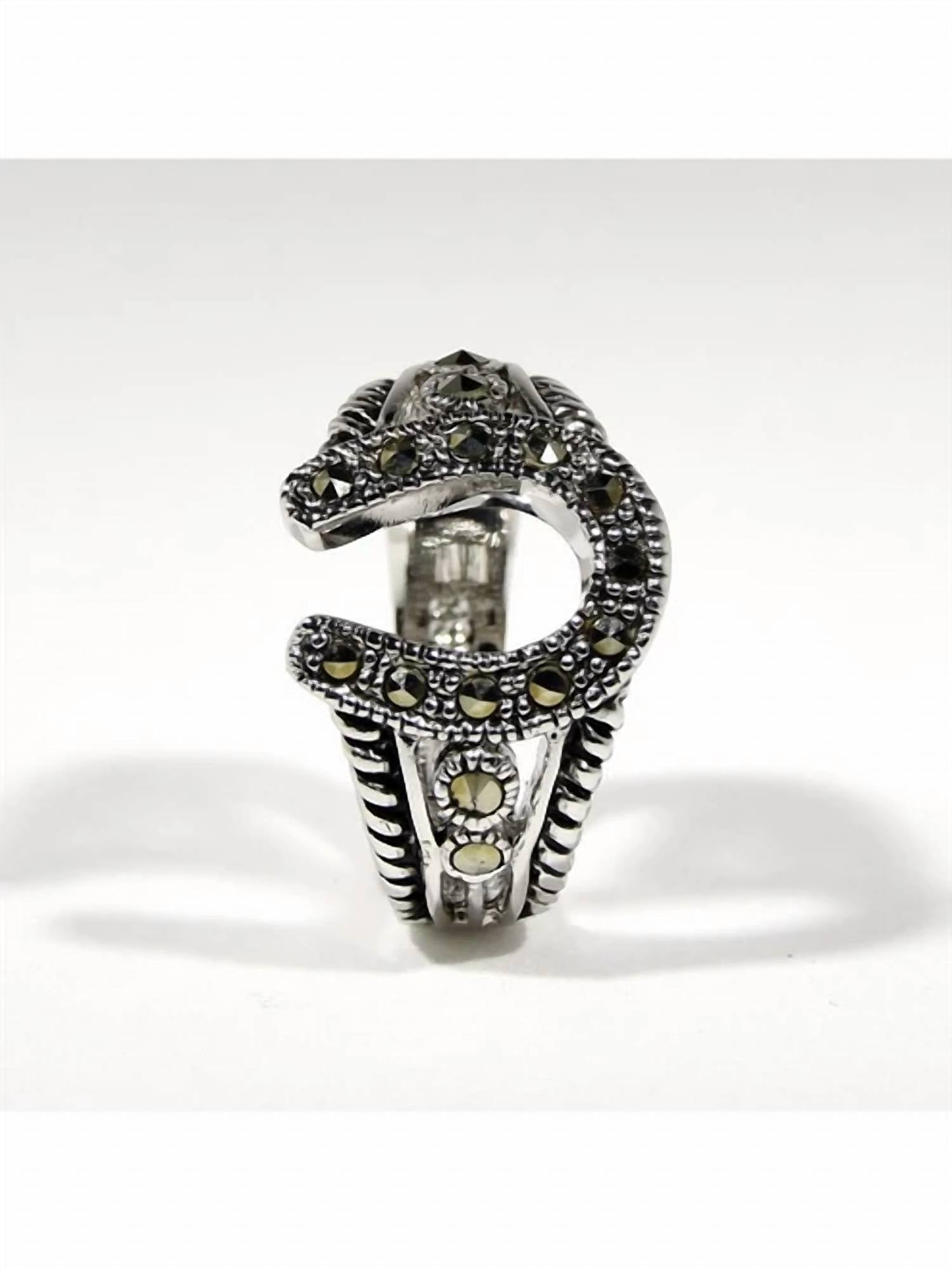 FAIRE Horseshoe Rhodium Plated Ring in silver - women's jewelry - detail view