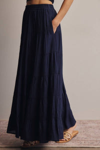 Forte Smocked Crop Top & Tiered Maxi Skirt Set in blue - women's skirt - view 7