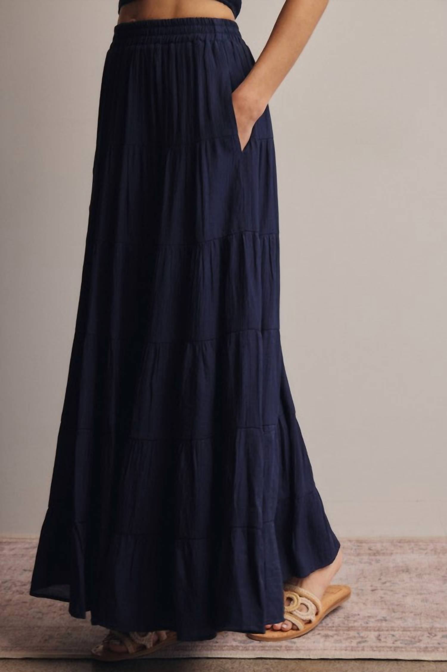 Forte Smocked Crop Top & Tiered Maxi Skirt Set in blue - women's skirt - view 7