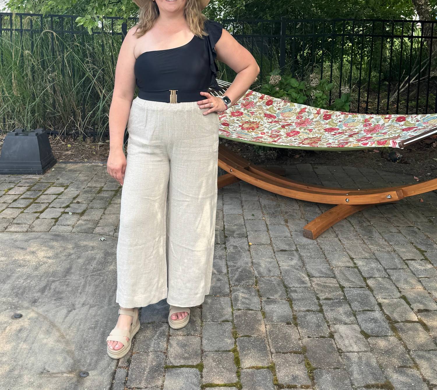 Before You Collection Summer Wide Leg Pants in sand - women's pants - detail view