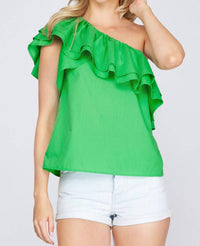 She + Sky - Flirty Looks Ruffle One Shoulder Top