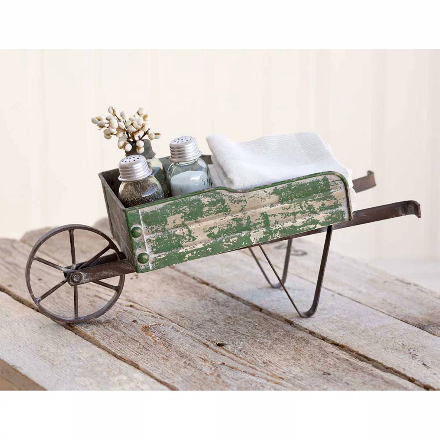 Ctw Home Collection - Distressed Metal Tabletop Wheelbarrow Caddy