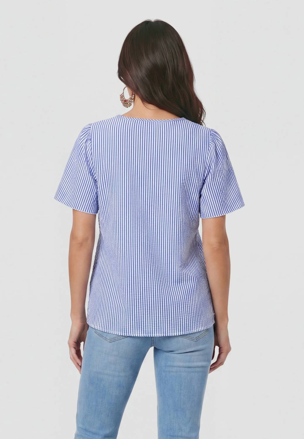 Southern Grace - Striped Seersucker Short Sleeve Top