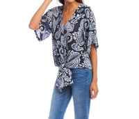 Karen Kane - Flutter Sleeve Tie Front Top