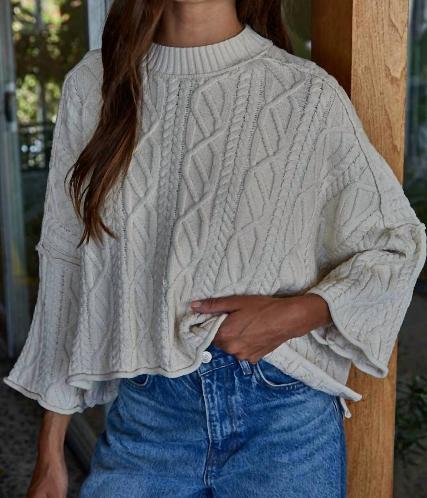 By Together Cable Knit Crew Neck Sweater in natural - women's sweater