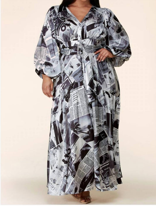 L'Atiste - Silky Newspaper Print Maxi Dress