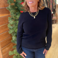 REPEAT cashmere Organic Cashmere Crewneck Top in navy - women's sweater