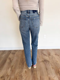 DAZE Loretta High Rise Vintage Straight Jeans in blue - women's jeans - detail view