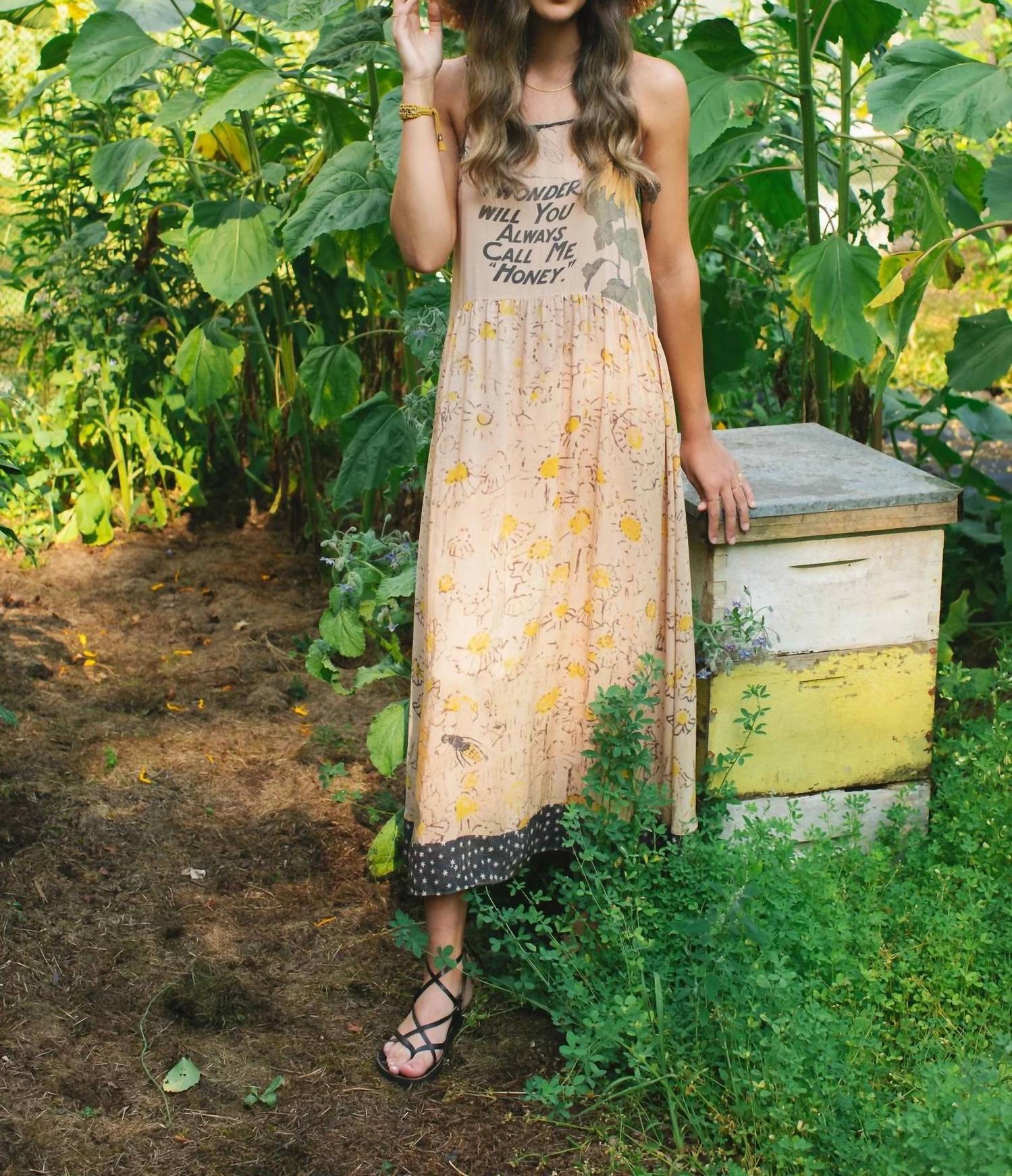 Milk & Honey - Bohéme Slip Dress With Bees And Sunflowers