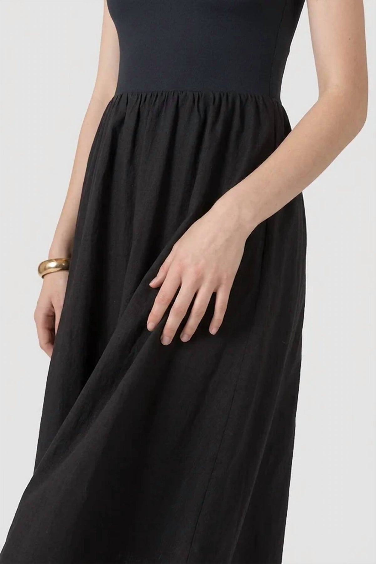 Dex Clothing - Tape Mixed Fabric Midi Dress