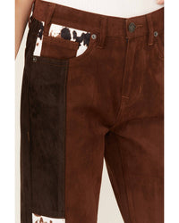 Rock & Roll Denim - High Rise Suede Patchwork Straight Cropped Jeans