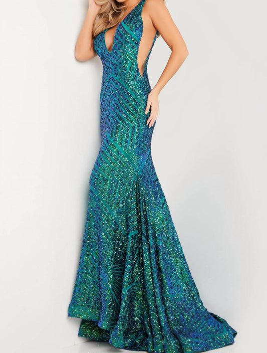 Jovani - Low V Neck Sequin Dress