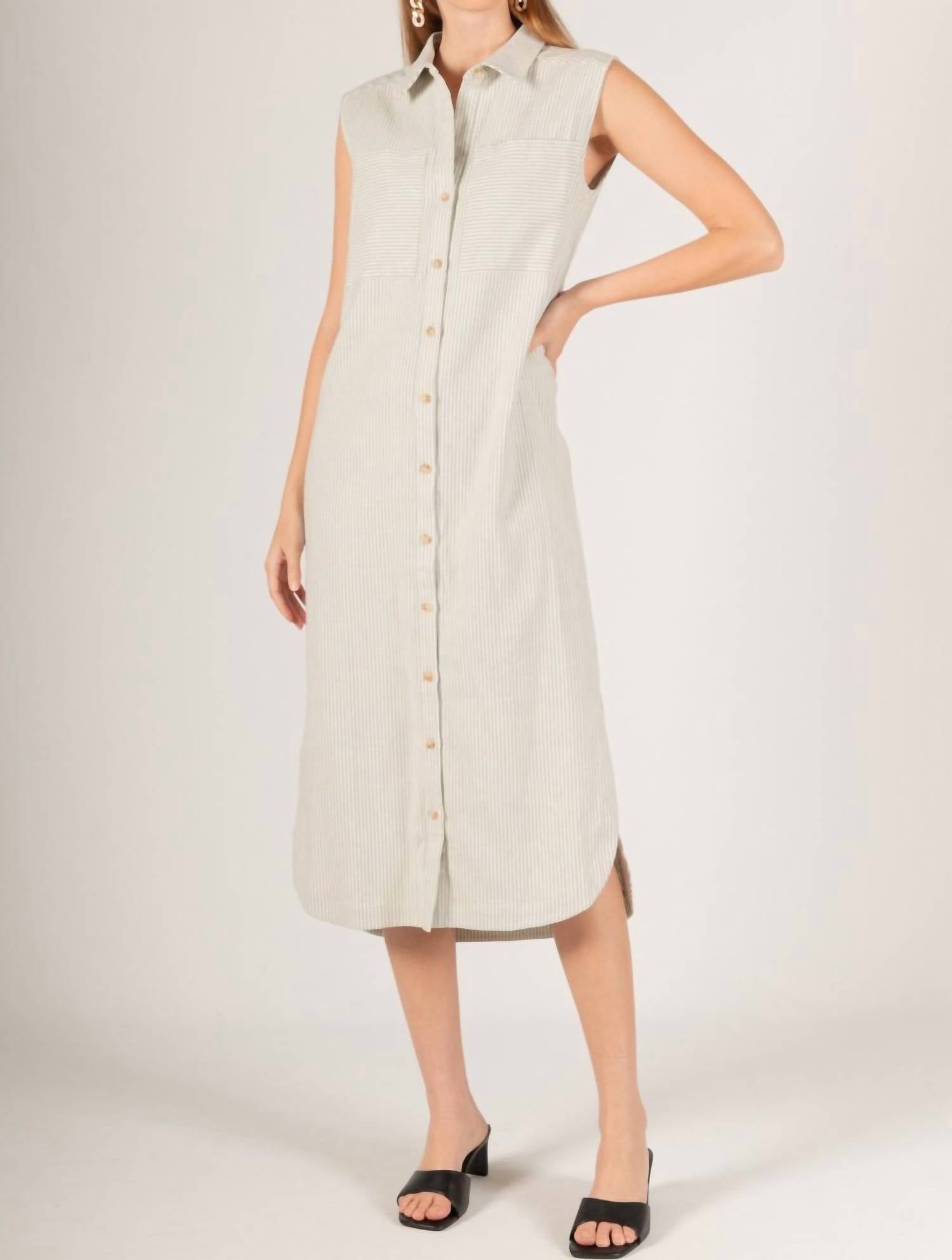Before You Collection - Linen Twill Sleeveless Button Up Dress