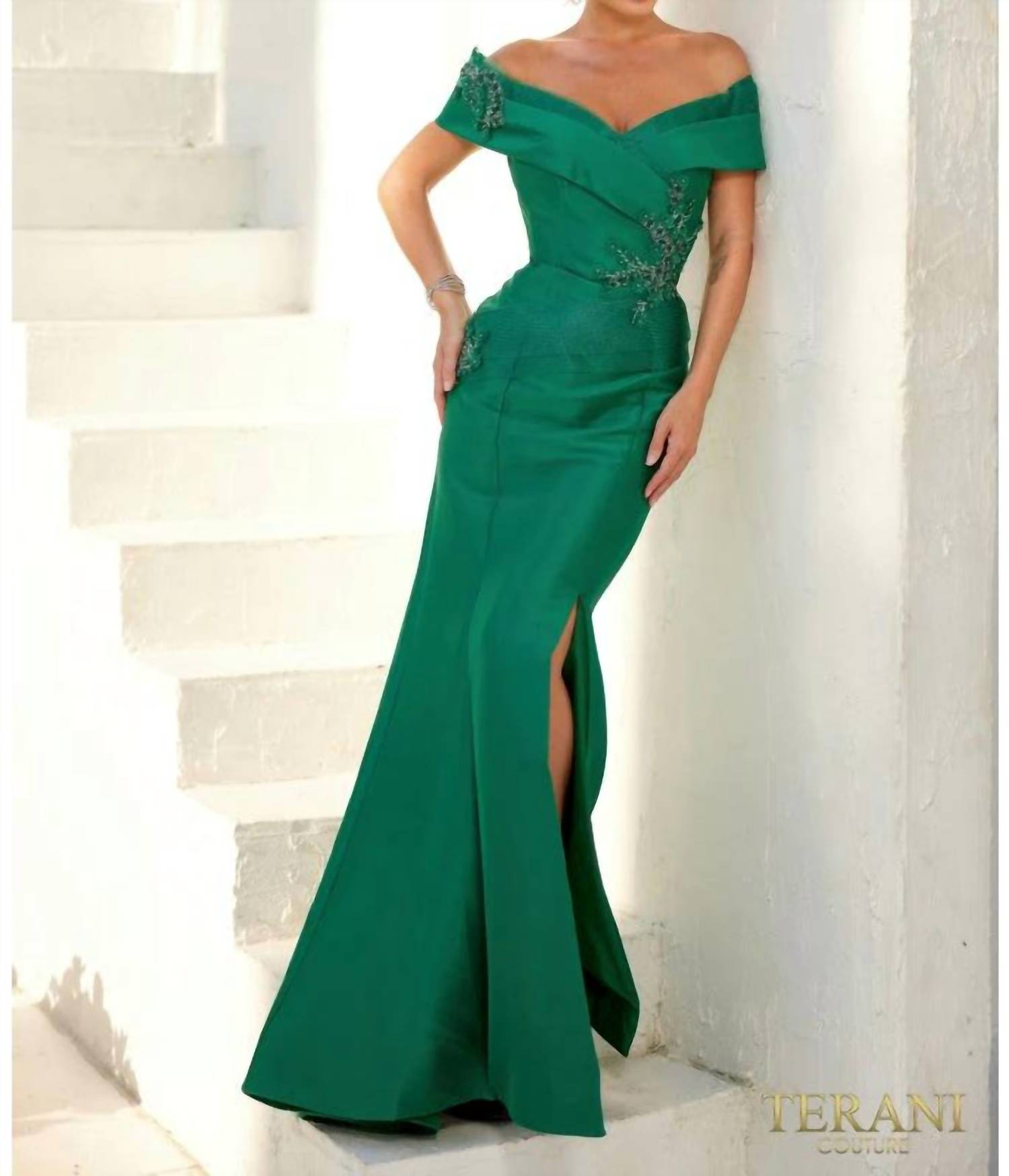 Terani Couture - Mother Of The Bride Wedding Pleated Slit Premium Dress
