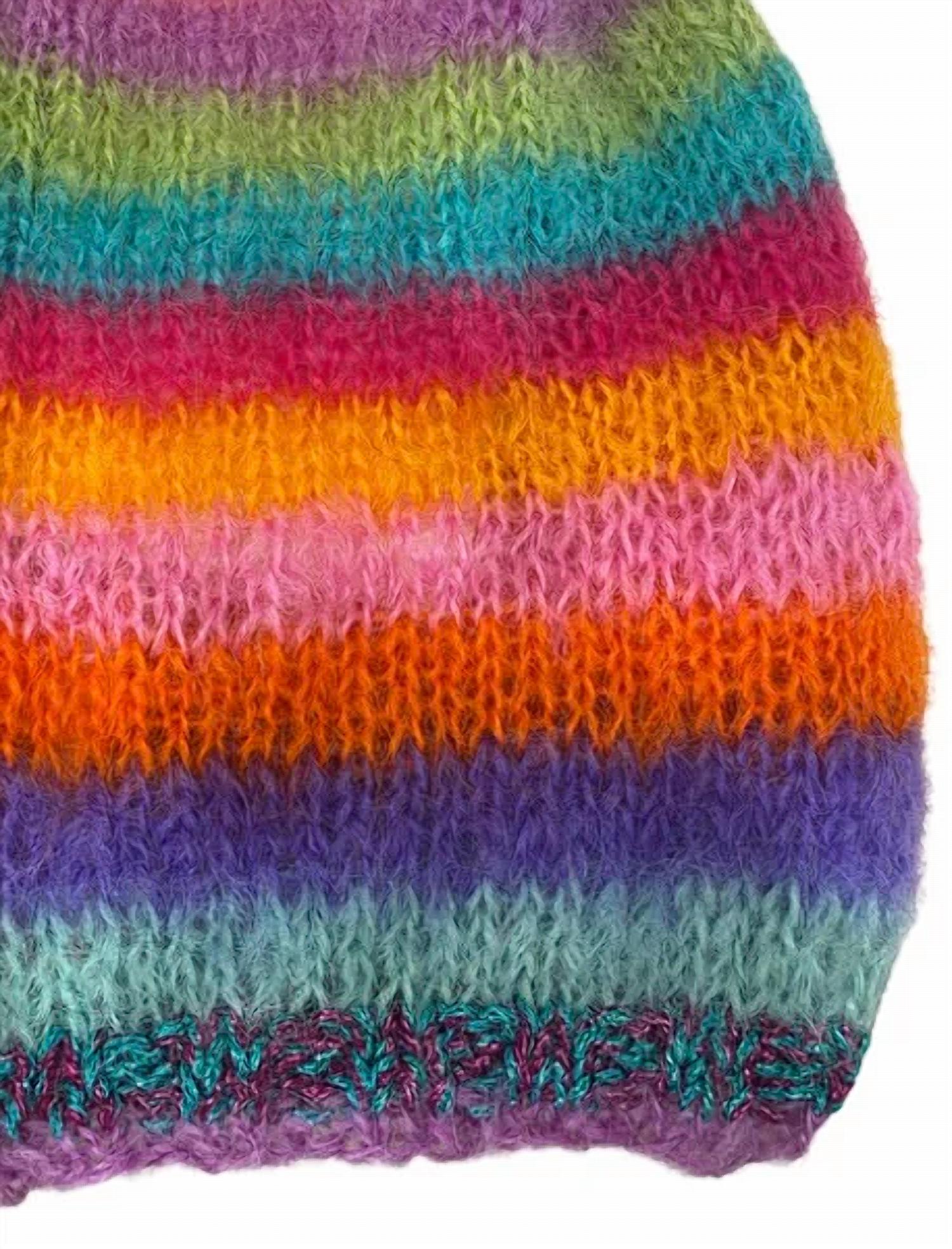 Rose Carmine Women's Stripes Lurex Trim Hat in multi bright - women's hat - detail view