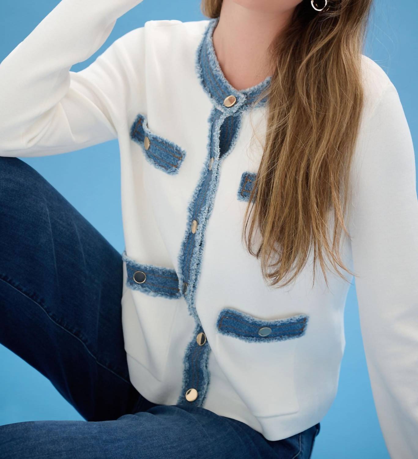 Joseph Ribkoff - Denim Trim Button Front Jacket