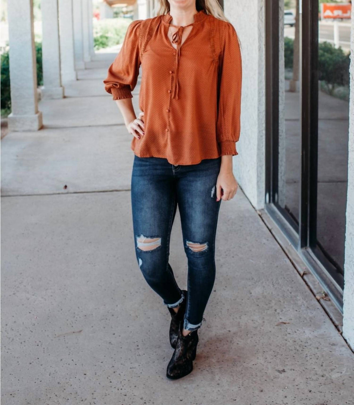 Mine - Pumpkin Polka Dot Blouse