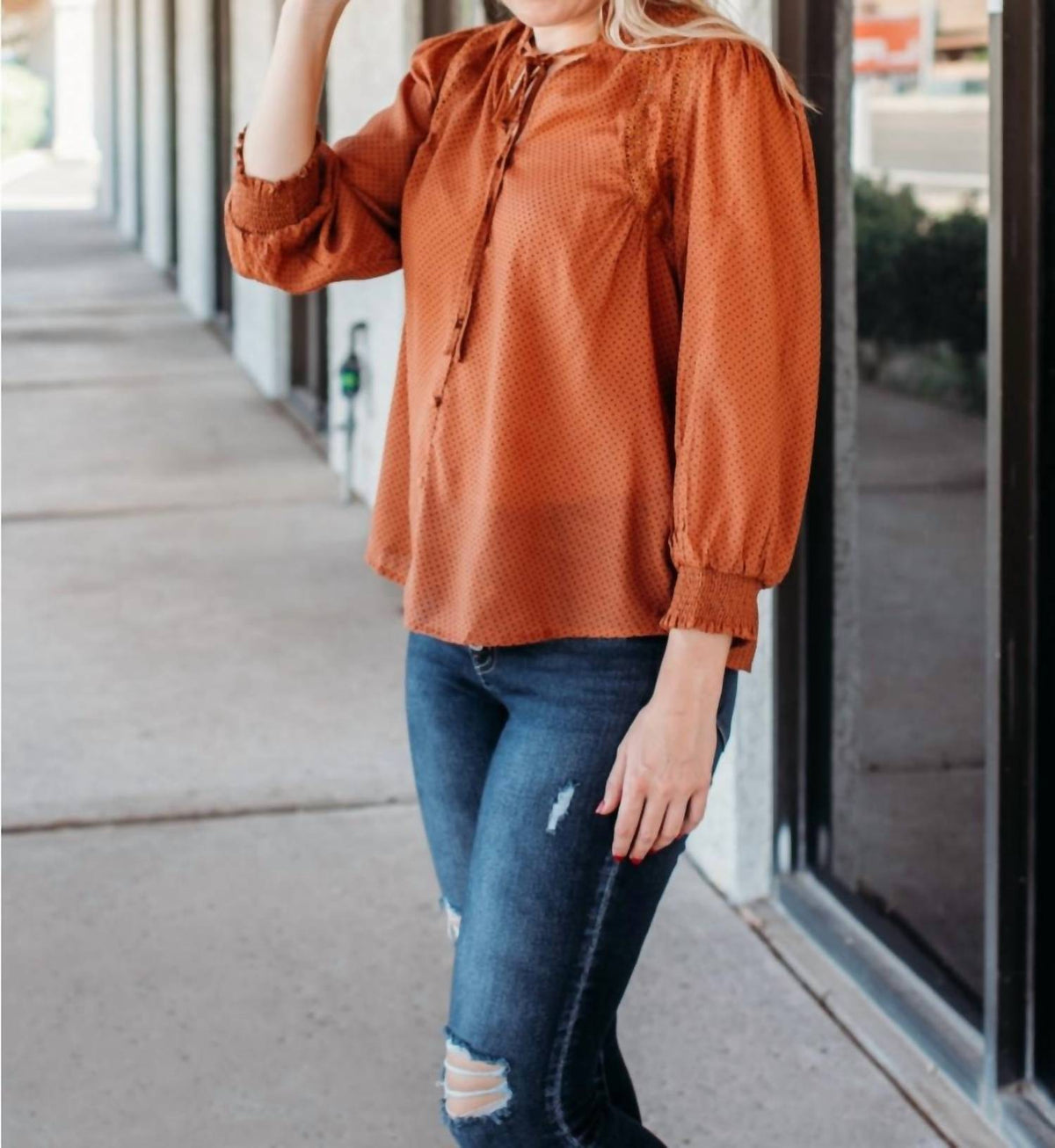 Mine - Pumpkin Polka Dot Blouse