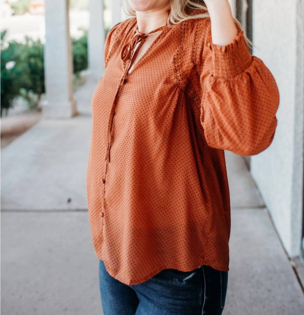 Mine - Pumpkin Polka Dot Blouse